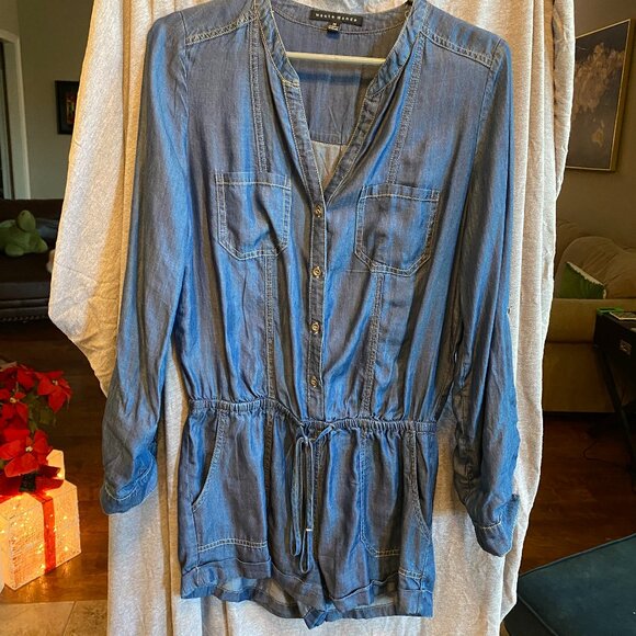 Haute Monde M medium shorts romper long roll sleeves denim look tencel - Picture 6 of 7